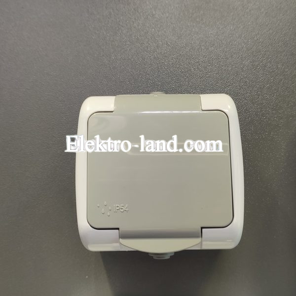 Розетка одинарная с заземлением и защитной крышкой  IP54 SVT Electric серая